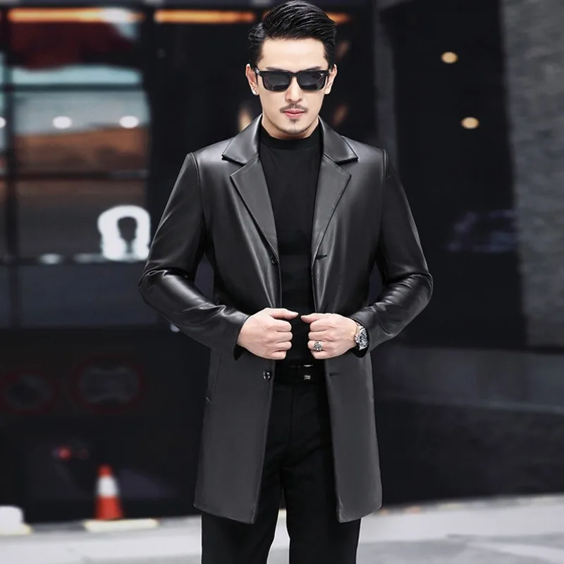 

The New Haining Leather Jacket, Men's Leather Jacket Mid-length Suit, Cool Youth Windbreaker and Coat Are Trendy and Fashionable