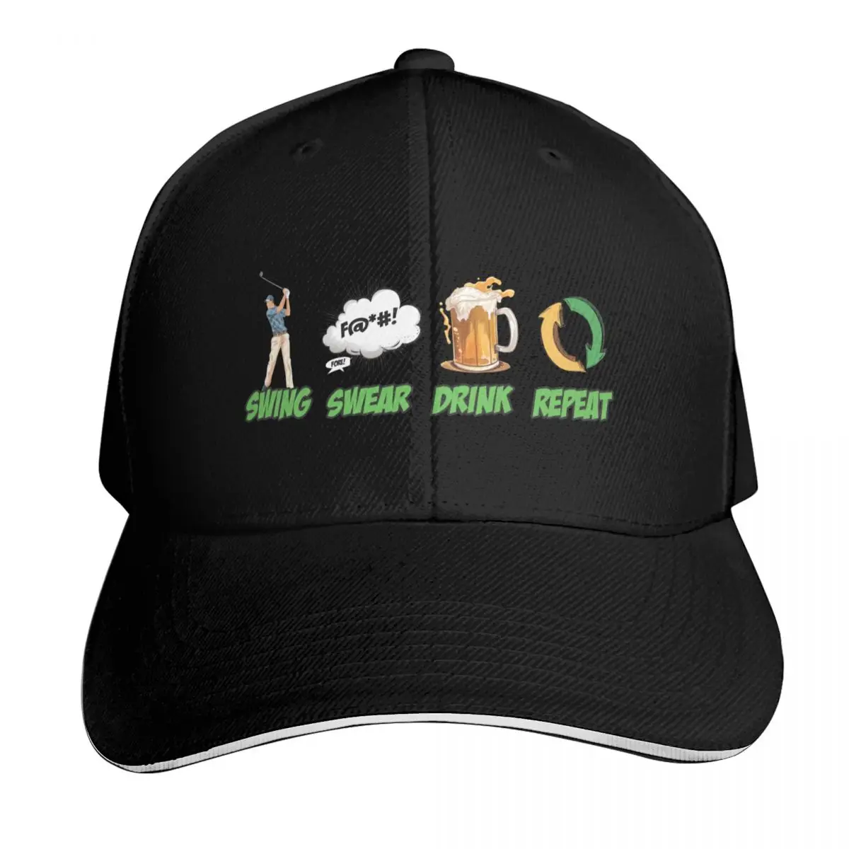 Swing Swear Drink Repeat Golf Humor Baseball Cap Moisture Wicking Quick Dry Curved Brim Classic Fit Low Profile Unstructured