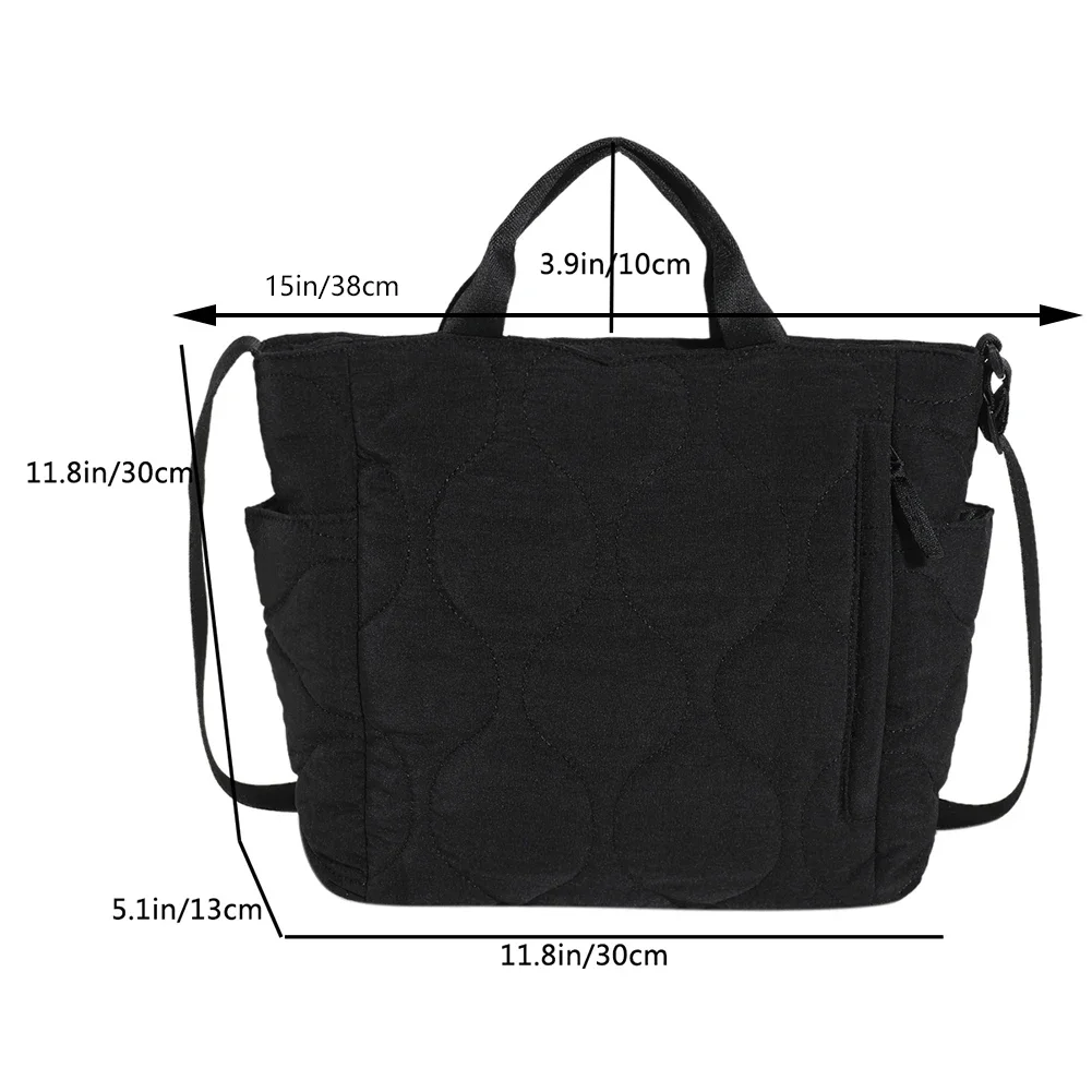 Women Nylon Crossbody Bag Large Capacity Padding Shoulder Bag Lightweight Puffer Tote Handbag Adjustable Strap Commuting Bag