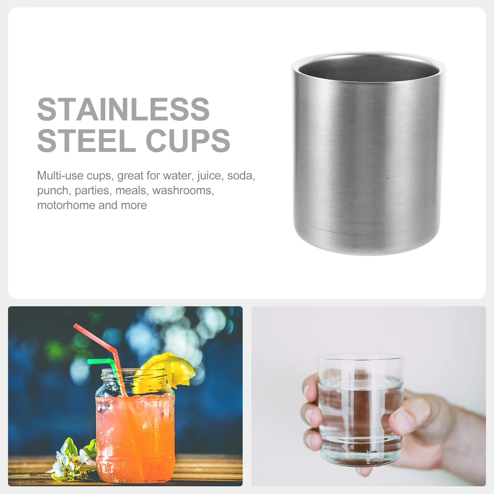

304 Stainless Steel Toothbrush Cup Beverage Tumbler Water Beer Cup Silver 300Ml For Home Party Travel Multi-Use Kitchen