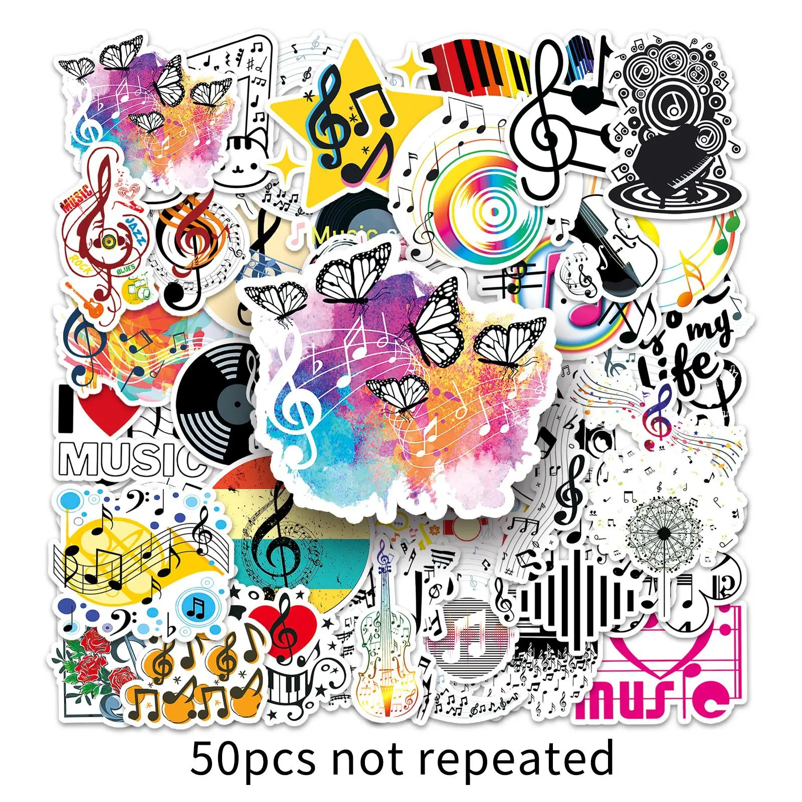 50pcs Music Notes Trendy Personality Creative Graffiti Decorative Luggage Cuckoo Guitar Waterproof Sticker