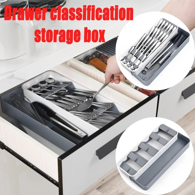 

Upgradation Adjustable Flatware Tableware Organizer with Dividers Utensil Holder Storage Tray for Spoons Forks Knives