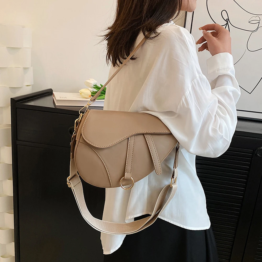 PU Leather Small Crossbody Bag Two Straps Women Fashion Sling Bag Saddle Shoulder Bag Stylish Satchel Bags Ladies Top Handle Bag