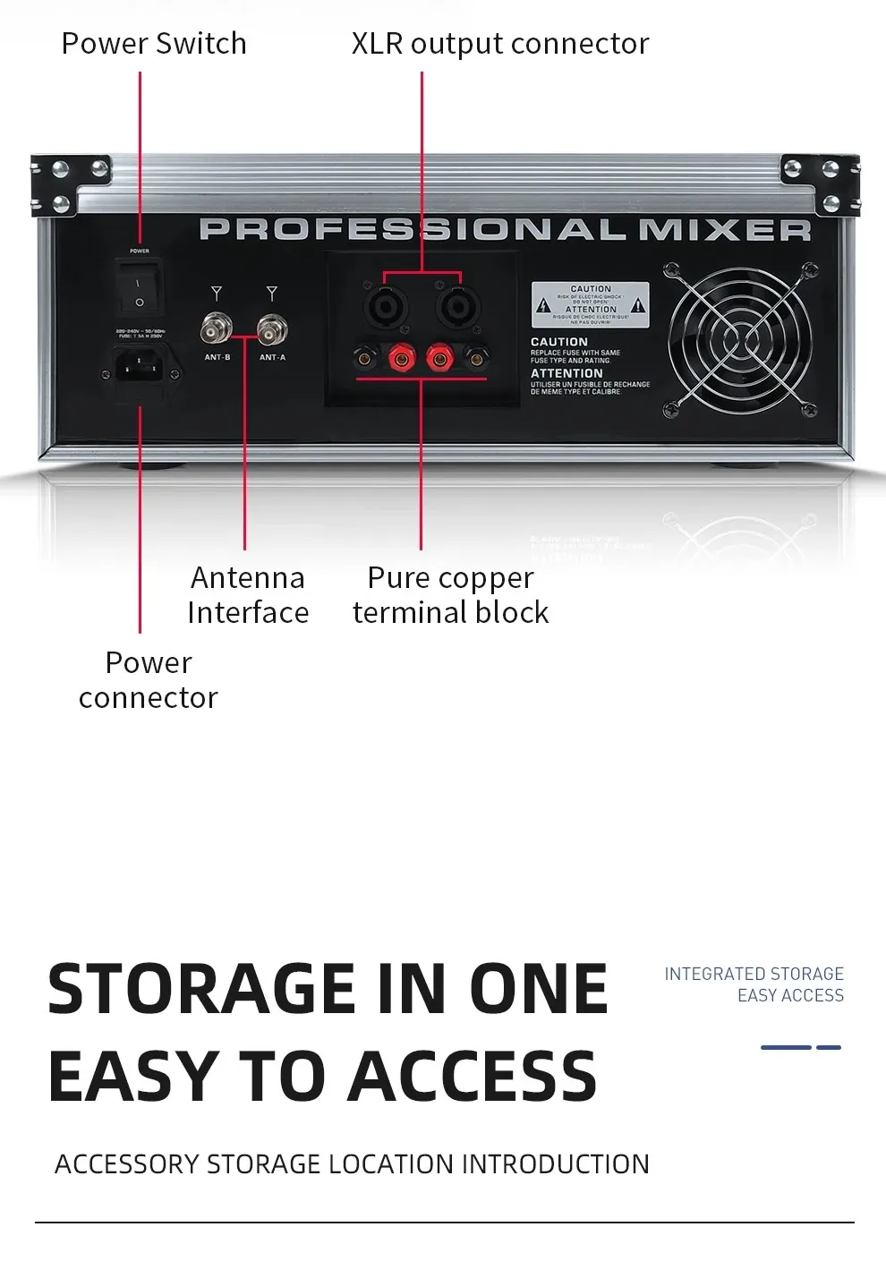 Fuloode XT800 Professional 8/12-Channel Powered Mixer with Built-in Effects, High Power, Flight Case