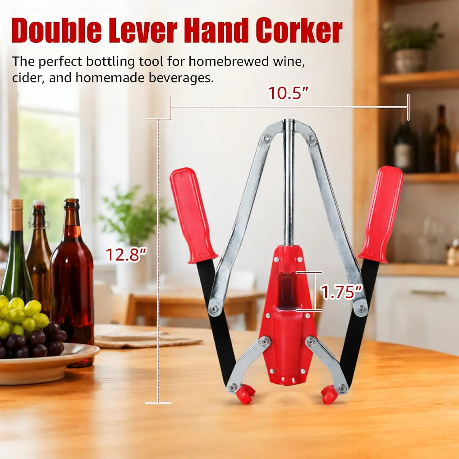 Double Lever Wine Corker, Effortless Metal Corker for Wine Bottles, Manual Corking Tool for Home Brewing & Wine Making