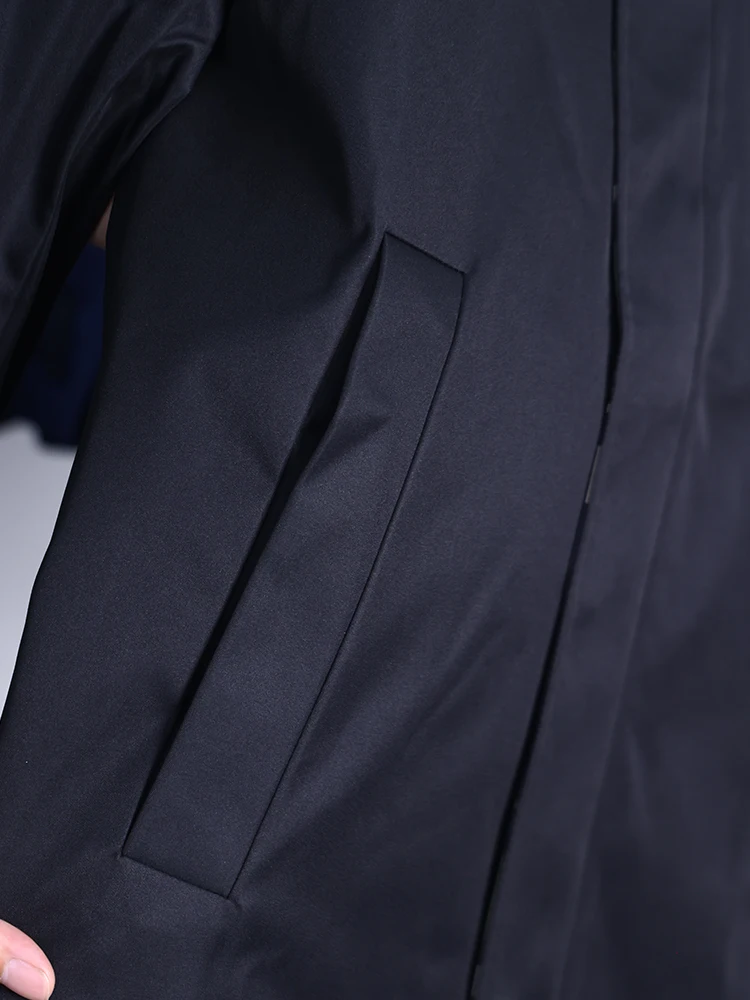 سترة رجالية طويلة بغطاء للرأس بنمط التمويه للربيع والخريف، معطف كاجوال أنيق للأعمال بقصة قياسية وإغلاق بسحاب