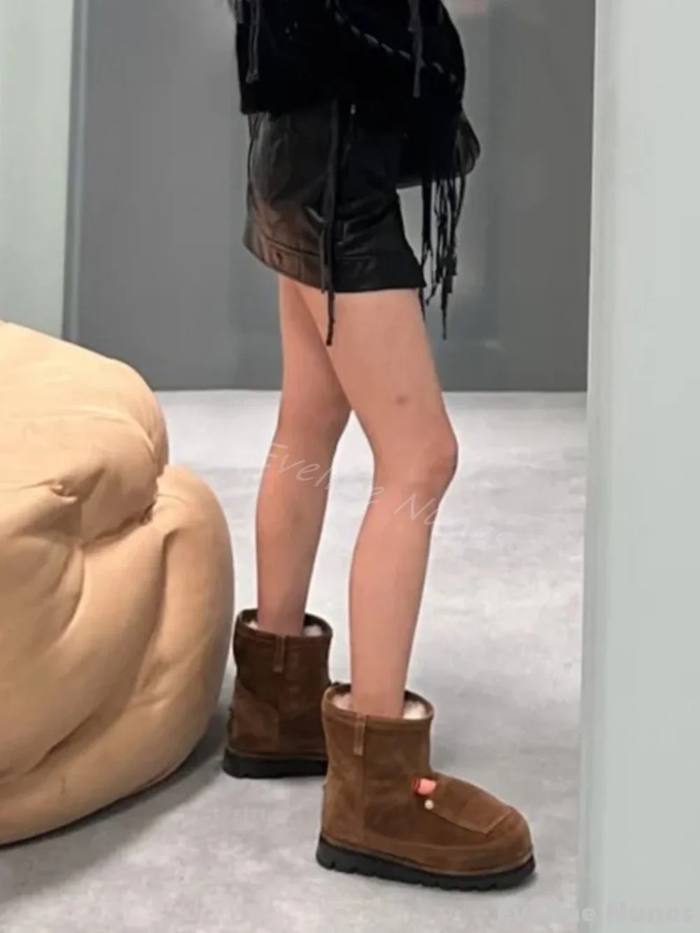 Plush Retro Denim Snow Boots Women Round Toe Thick Sole Slip On Anti-slip Mid Calf Boots 2025 Winter Warm New Fashion Short Boot