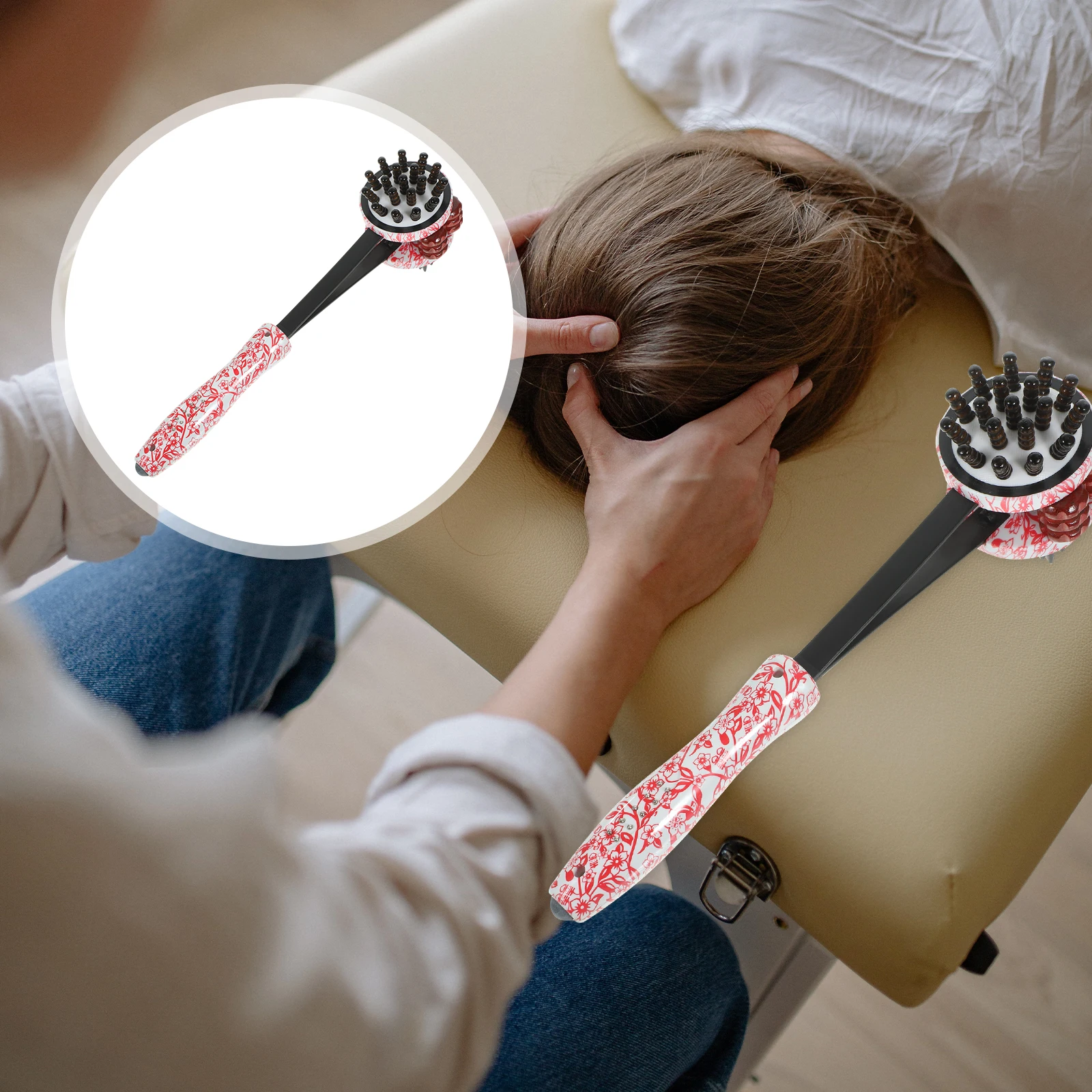 

Massage Roller Handheld Back Massager Plastic Red Flower Effective Muscle Relaxation Tool Body Hammer for Neck Shoulder