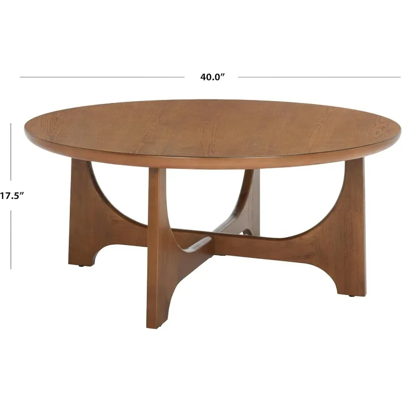 Table basse ronde contemporaine en chêne moyen, fabriquée à partir d'un mélange de bois durable avec une finition en chêne moyen