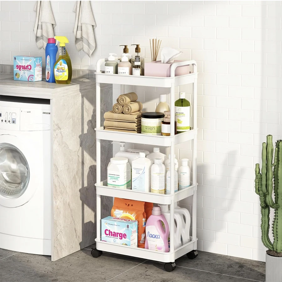 عربة دوارة بعجلات، عربة تخزين قابلة للفصل مع أرفف منظمة لسلة تخزين بمقبض للحمام والمطبخ