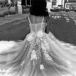 Boho Wedding Dresses A Line 3D Flowers Spaghetti Straps Bride dresses Corset Elegant Wedding Party Gowns robes de mariage