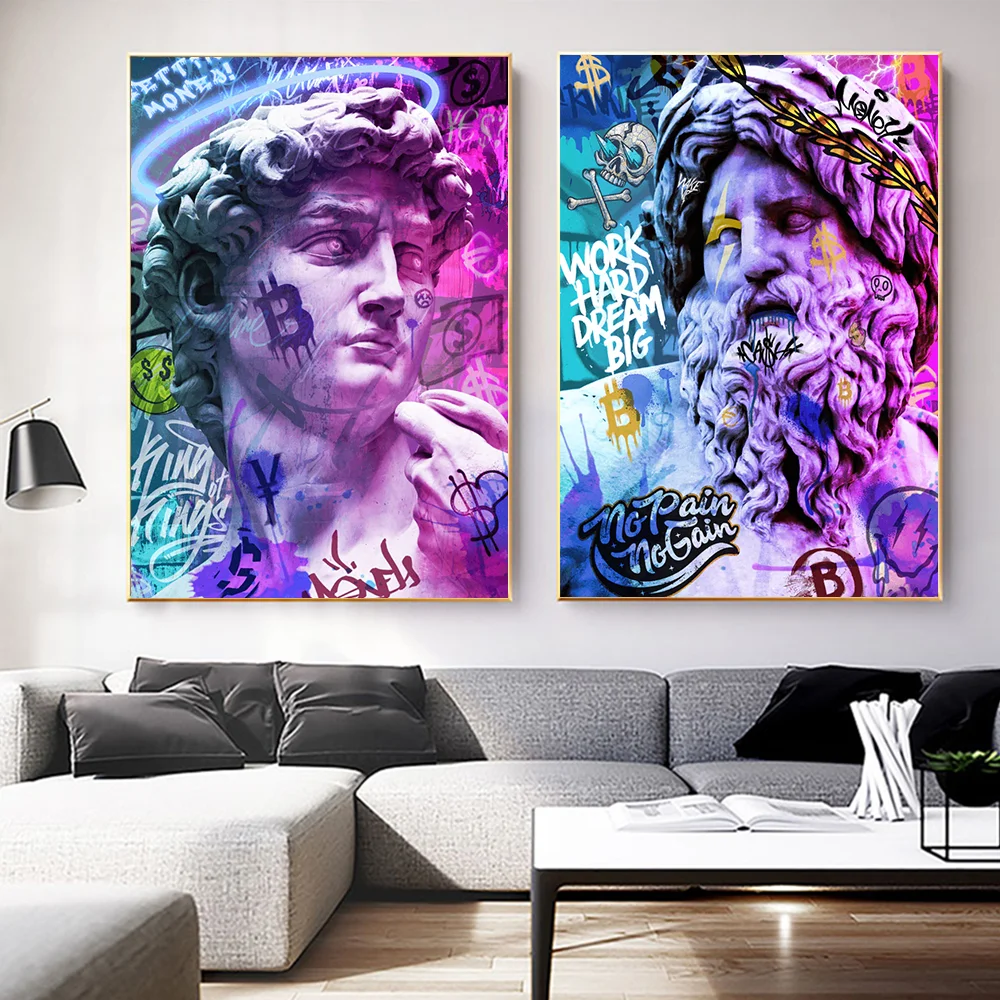 

David Graffiti Art Canvas Paintings Posters,Vintage Zeus Statue,Background Wall Pictures,for Living Room,Home Interior Art Decor