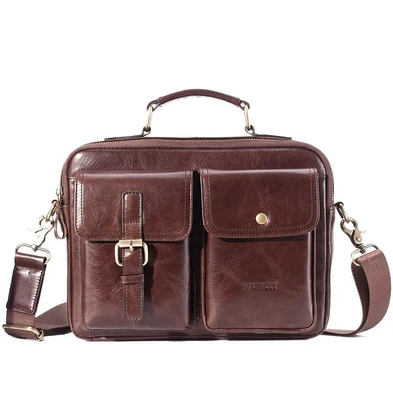 Vintage Echt Lederen Heren Schoudertas Met Grote Capaciteit Koeienhuid Messenger Tas Multifunctionele Crossbody Tas Mode Handtas