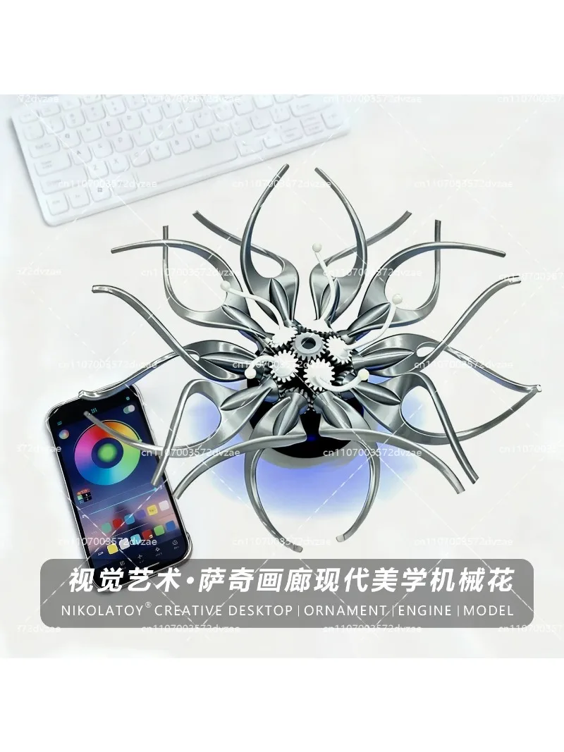 RGB Flower Light, Modern Visual Art LED Lamp for Desk Wall Decor, Colorful Mechanical Everlasting Flowers