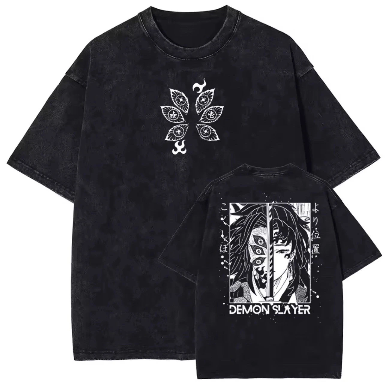 

Anime Demon Slayer Blade, One of The Top Chords, Black Dead Mou Unisex Washed T-shirt for Spring and Summer New Styles