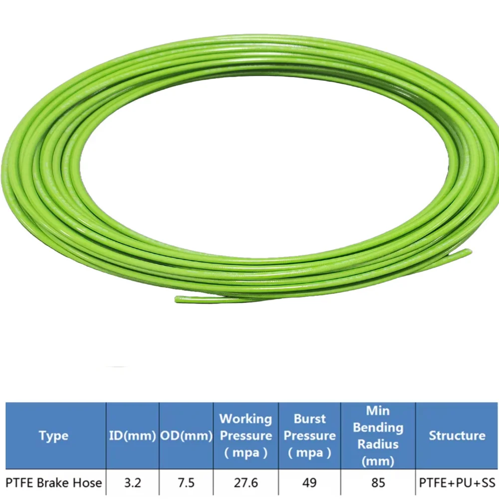 Green 1M/2M/3M/5M/8M/10M  AN3 Motorcycle Braided Stainless Steel Brake Line Hose Fluid Hydraulic Hose PTFE Brake Line Tube  ﻿