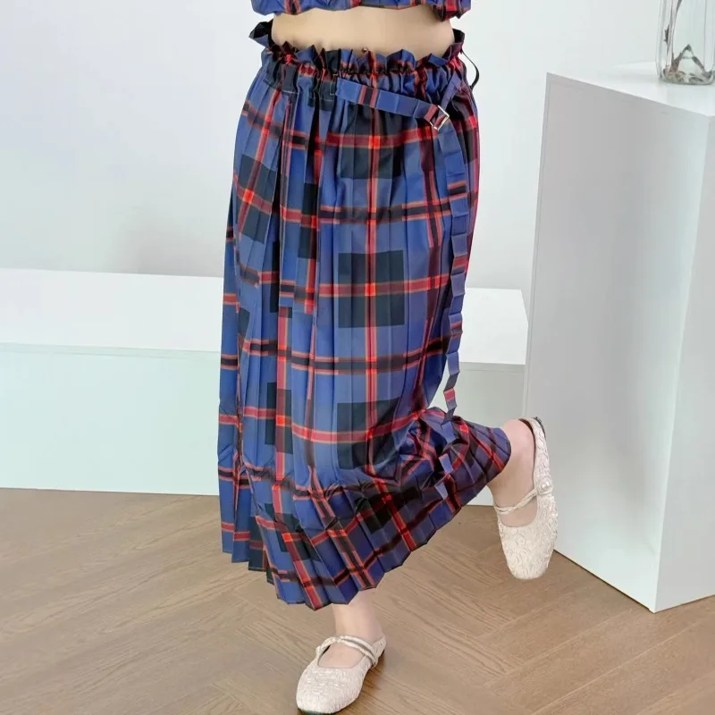 Miyake Pleated Plaid Print Skirt 2026 Summer New Japan Casual Minimalist Lightweight Comfortable Stretch Skirt Women's Clothing