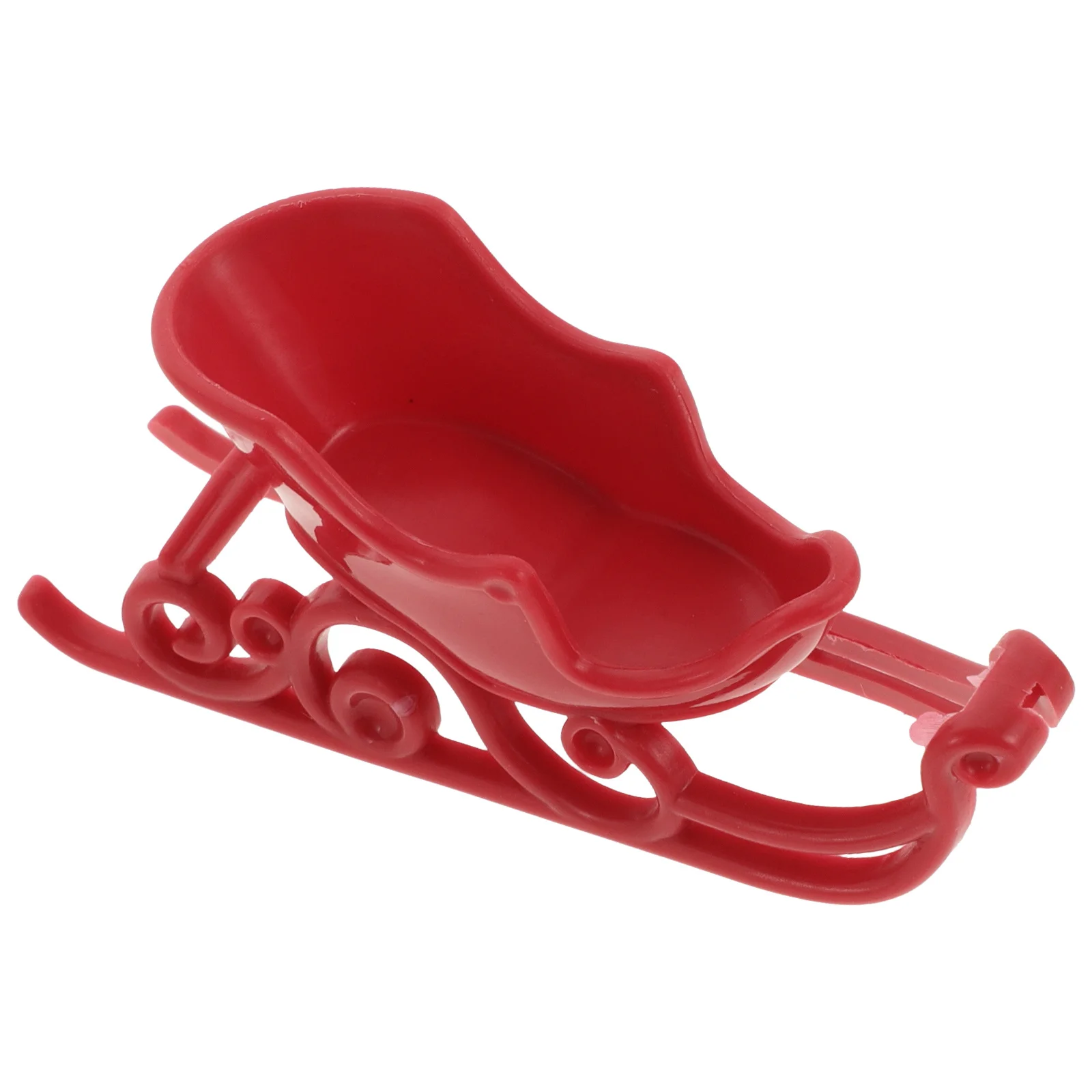 

1 Mini Christmas Sleigh Decor Red Plastic Miniature Sleigh For Holiday Home Office Party Centerpiece Xmas Village Ornament