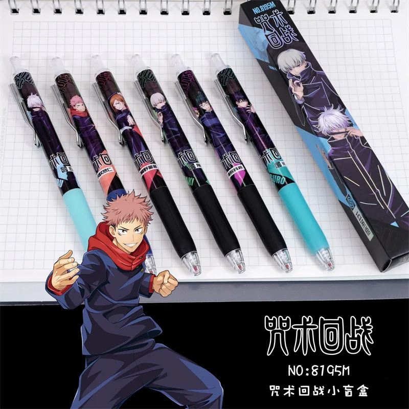 24Pcs Set Random Surprise Jujutsu Kaisen Anime Figures Satoru Gojo Yuji Megumi Toge Nobara Zenin Maki Press Gel Pen Student Gift