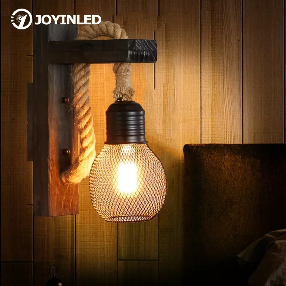 

COOINJOY Wood Wall Lamp Vintage Sconce Wall Light E27 Bedside Retro Fixture for Dining Room Bedroom Decor Wall Mount Light 1PC