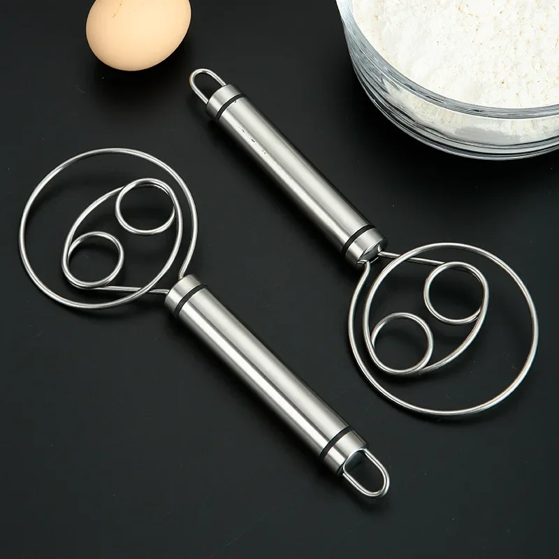 Danish Dough Whisk Dutch Style Stainless Steel Hand Mixer with Comfort Handle for Bread Cake Biscuits Binocular Coil Head