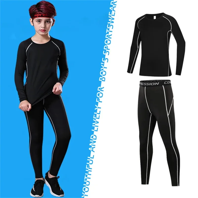 Kids Fitness Tracksuits Youth Warm Pants Tops Underwear Tight Sports Clothes for Boys Compression Running Basketball Sportswear