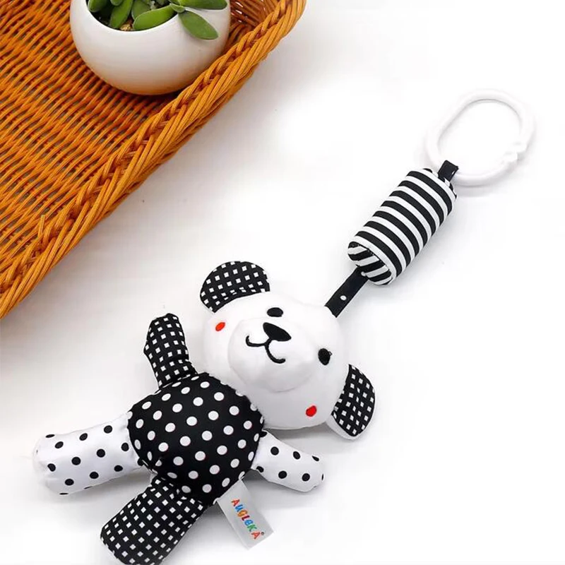 Jouets de siège de voiture en peluche spirale pour bébé, jouets de hochet pour nouveau-né, jouets mentaires oriels mobiles CPull, noir et blanc, poussette, 0 à 12 mois