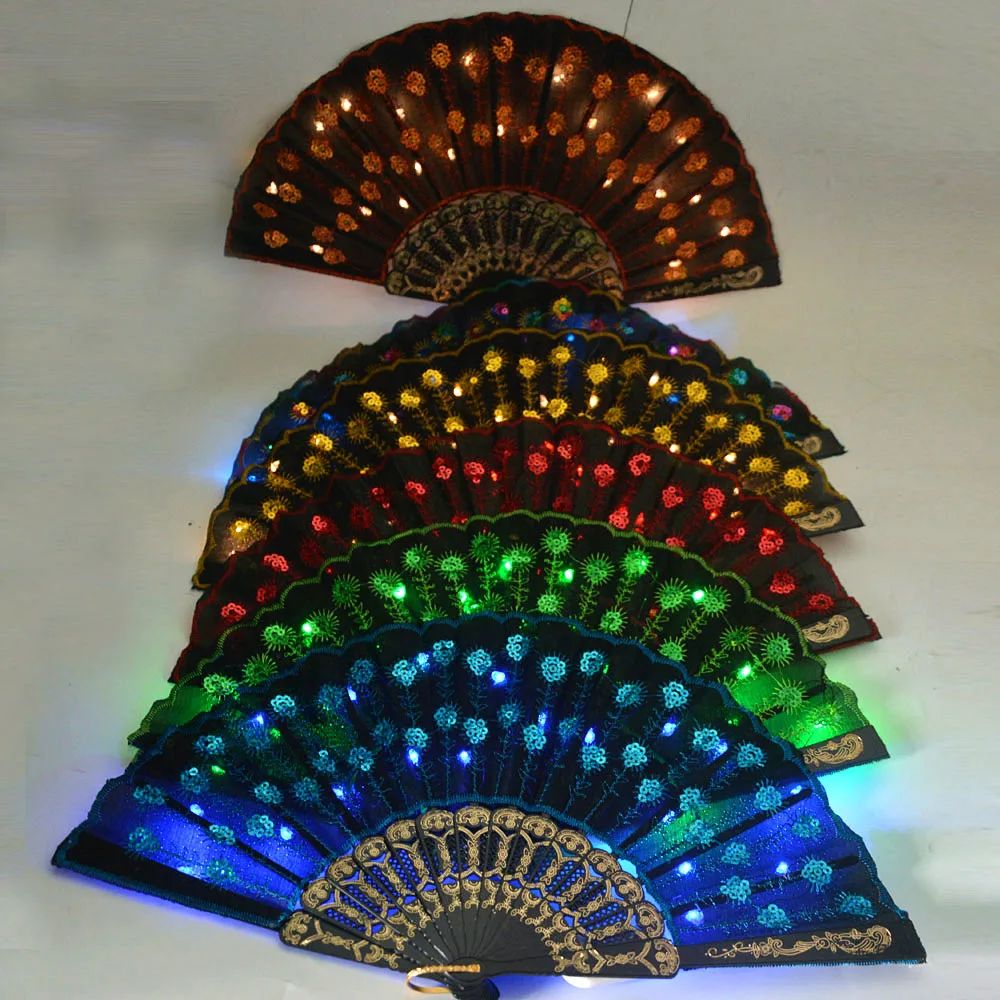 Party Glow Light Up Blume Pfau Hand Fan Tanz Show Kirche Geburtstag Geschenk Bar Requisiten Hochzeit Festival Halloween Weihnachten – Detail 7