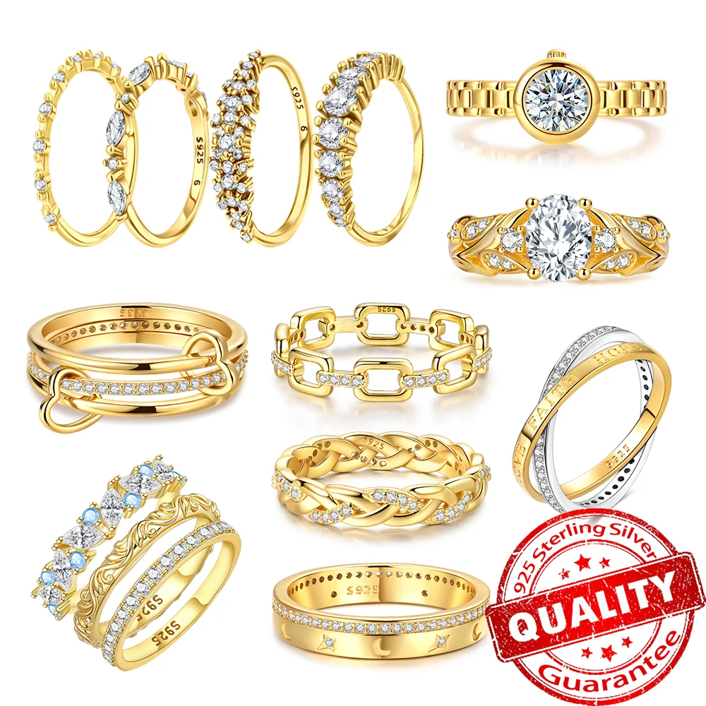 Gold Series 925 Sterling Silver Bow-Shaped Heart-Shaped Three-Strand Watch and Star-Moon Ring Exquisite Party Gifts