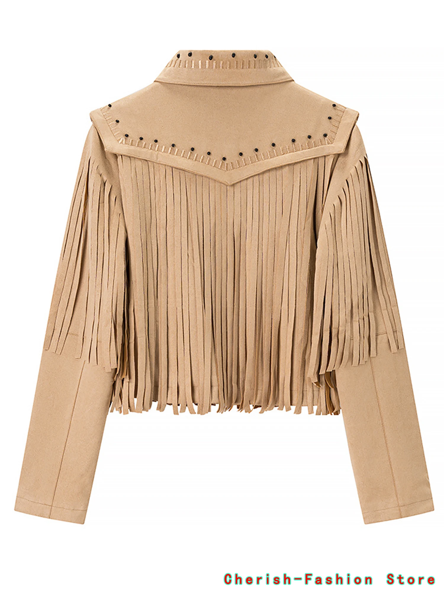 Kwastje Suède Jas Vest Jas Fringe Geweven Retro Casual Revers Kraag Slim Fit Mode Straat Vrouwen Korte Uitloper Top Lente