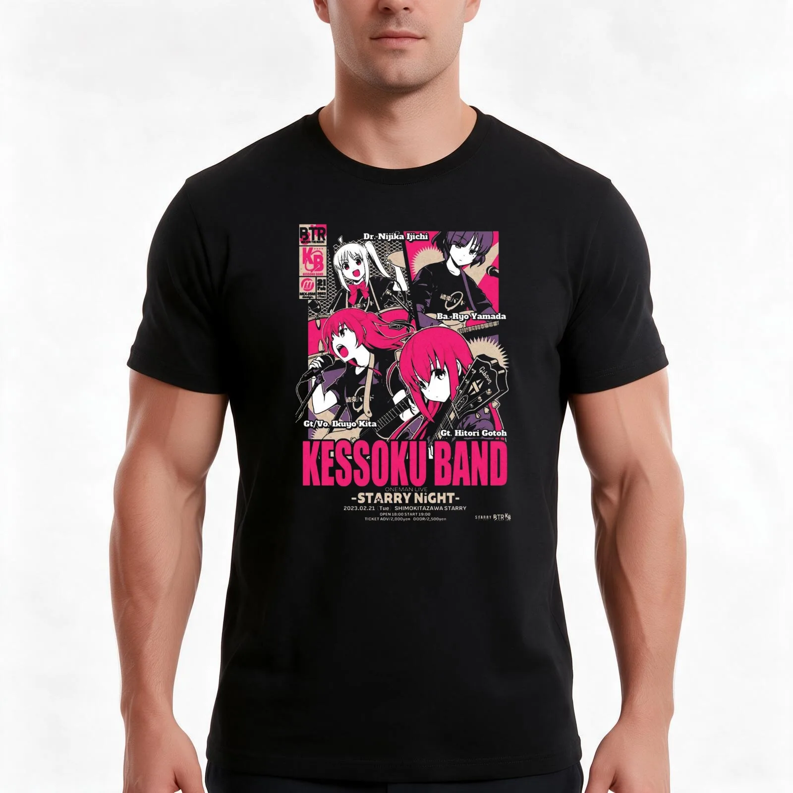 BOCCHI THE ROCK! - Kessoku Band T-Shirt, Summer Casual Cotton Tee, Oversized Streetwear Tops, Vintage Graphic Print, 100% Cotton