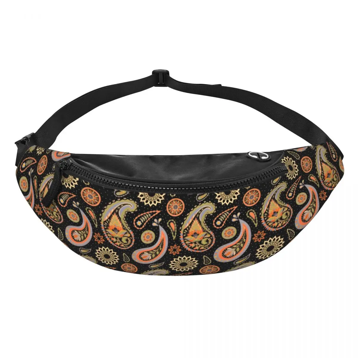 Custom Cool Paisley Ethnic Floral Fanny Pack Women Men Crossbody Waist Bag for Running Phone Money Pouch