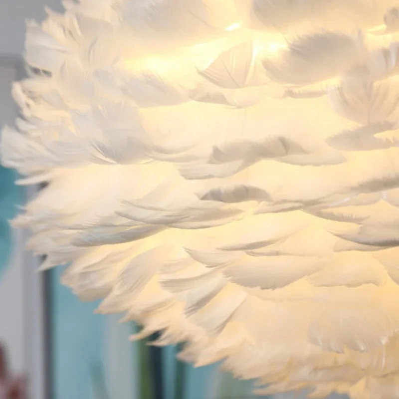 Lámpara colgante de plumas con personalidad creativa nórdica, sala de estar, dormitorio, comedor, lámpara LED para niños, decoración de iluminación moderna