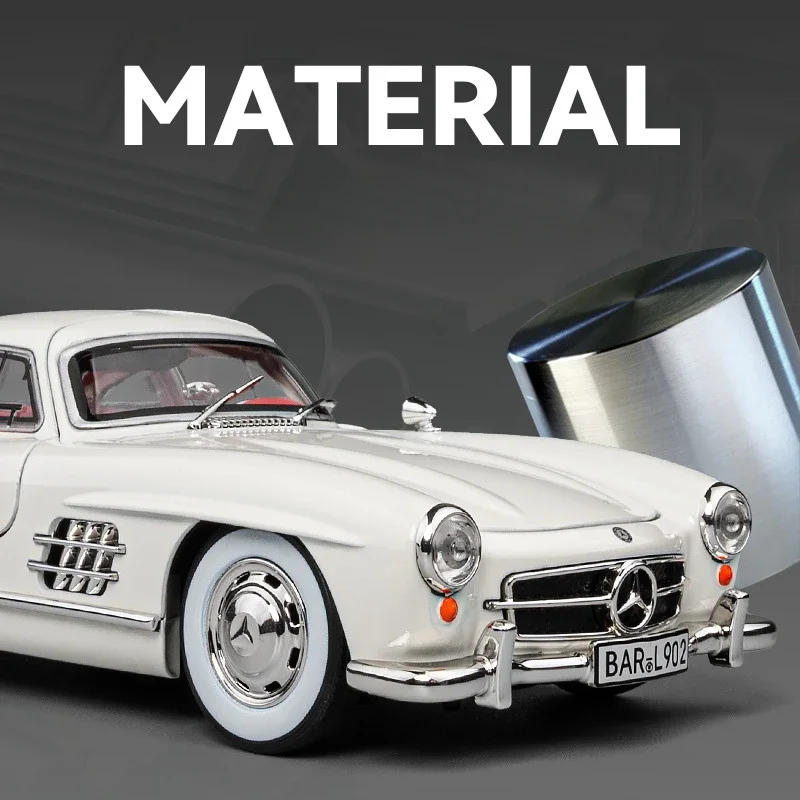 Vintage Alloy Car Model Sound Light Simulation 1:24 Benz 300SL Children Boy Diecast Toy Vehicle Collective Minaiture Voiture