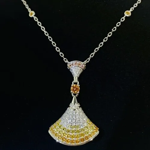 

New S925 Silver Gradient Yellow Pink Blue Sapphire Round 3.25mm Light Luxury Versatile Skirt Necklace Wedding Jewelry