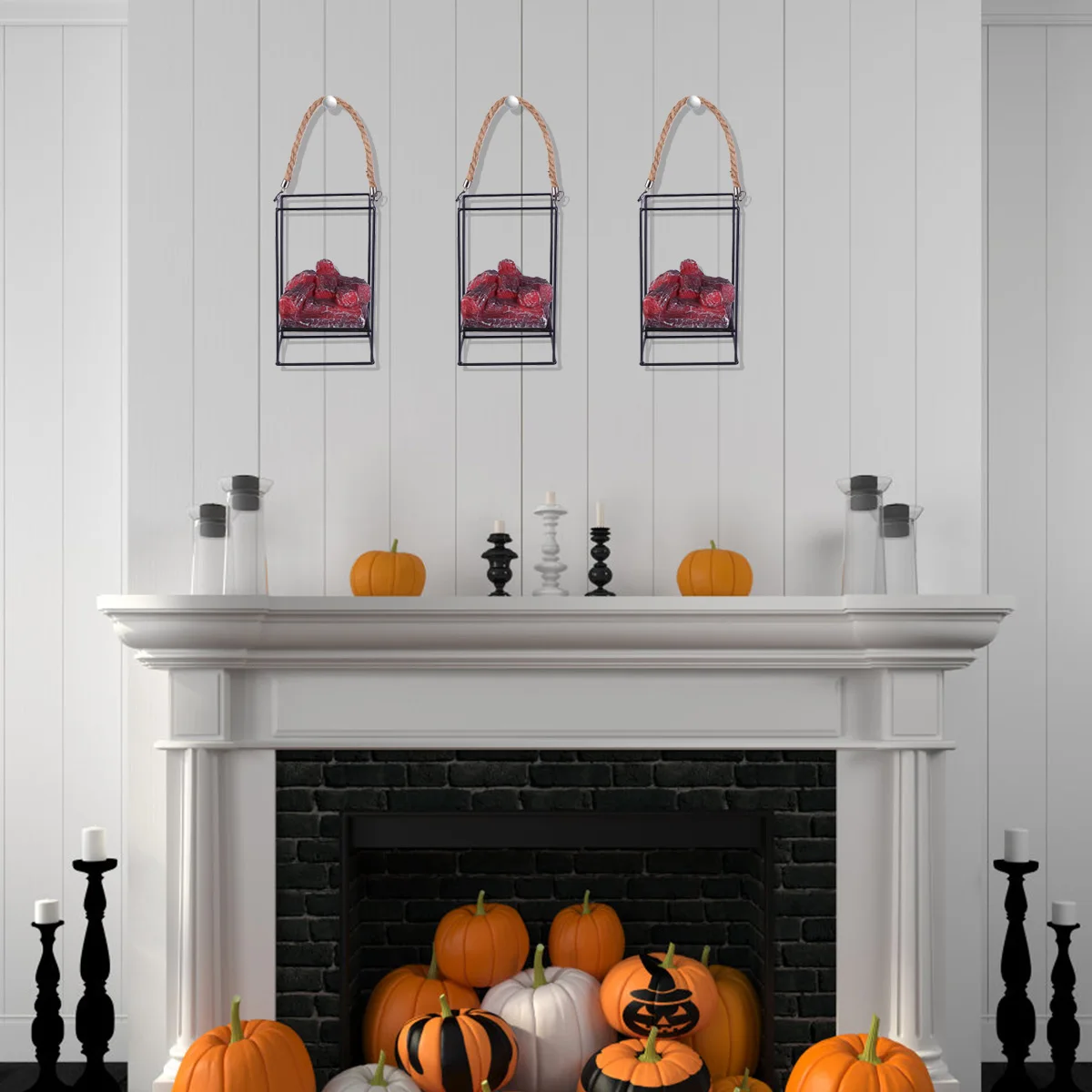 

1pc Simulated Charcoal Fireplace Light Hollow Out Resin Iron Lantern Halloween Night Festive Atmosphere Operated LED