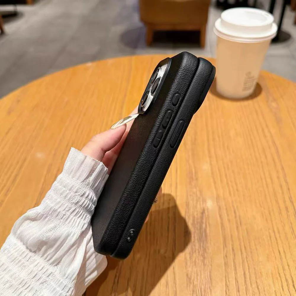 Leather Case For iPhone 16 Pro Case iPhone 11 12 13 14 15 Pro Max Plus Candy Lychee Pattern Shockproof Matte Soft Silicone Cover