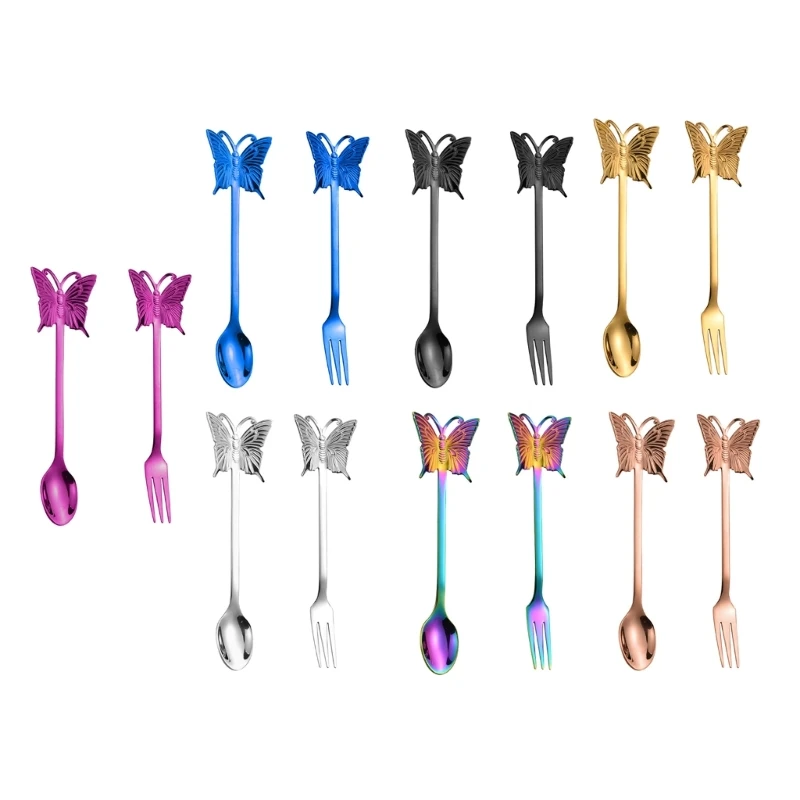 2 PCS Appetizers Cake Fruit Fork Butterfly Shaped Cake Spoon for Tasting Dessert