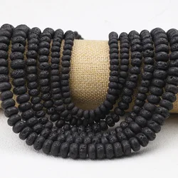 Black Flat Lava Stone Bead Natural Volcanic Rock 6/8/10mm Loose Oval Beads For Jewelry DIY Bracelet Earrings Pendant Accessories