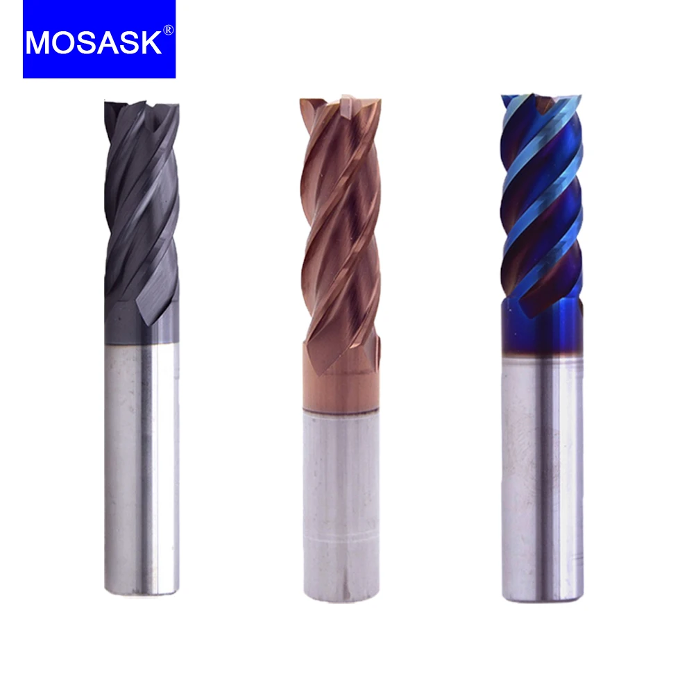 MOSASK 1PC 4 Flutes HRC65 HRC55 HRC45 2 Flute Tungsten Steel CNC Cutting Tools Alloy Carbide  EndMill