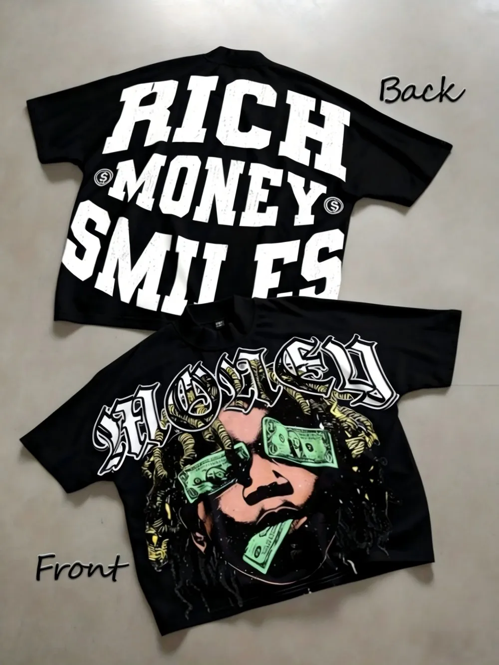 Europäisches und amerikanisches Herren-Sommermode-T-Shirt mit „Wealth“-Aufdruck, bequem, atmungsaktiv, Rundhalsausschnitt, Outdoor-Street-Top – Detail 4
