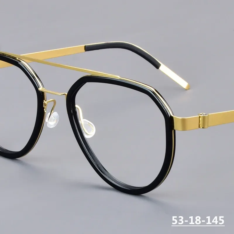 Vintage Screwless Big Face Double-beam Glasses Frame 9745 Men Women Titanium Pilot Eyeglasses Blue Designer Spectacles Eyewear