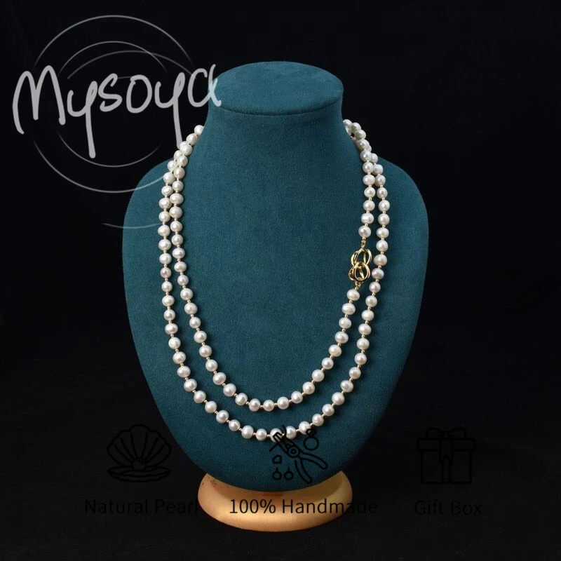 

MYSOYA длинное ожерелье из белого пресноводного жемчуга 6-7 мм с подарочной коробкой для нее или него, подходит для дня рождения/свадьбы/днетого Валентина