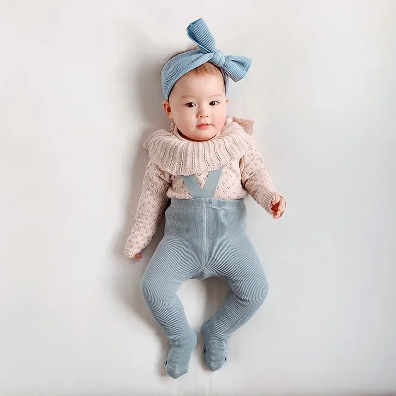 Baby Suspender Pantyhose, Pure Cotton High Waisted Belly Button Protection, Back Strap Pantyhose, Baby Knitted Leggings