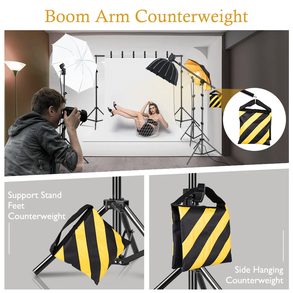 กระสอบทรายสีเหลืองและสีดำสำหรับถ่ายวิดีโอ STAN Studio มีซิปหลากสี