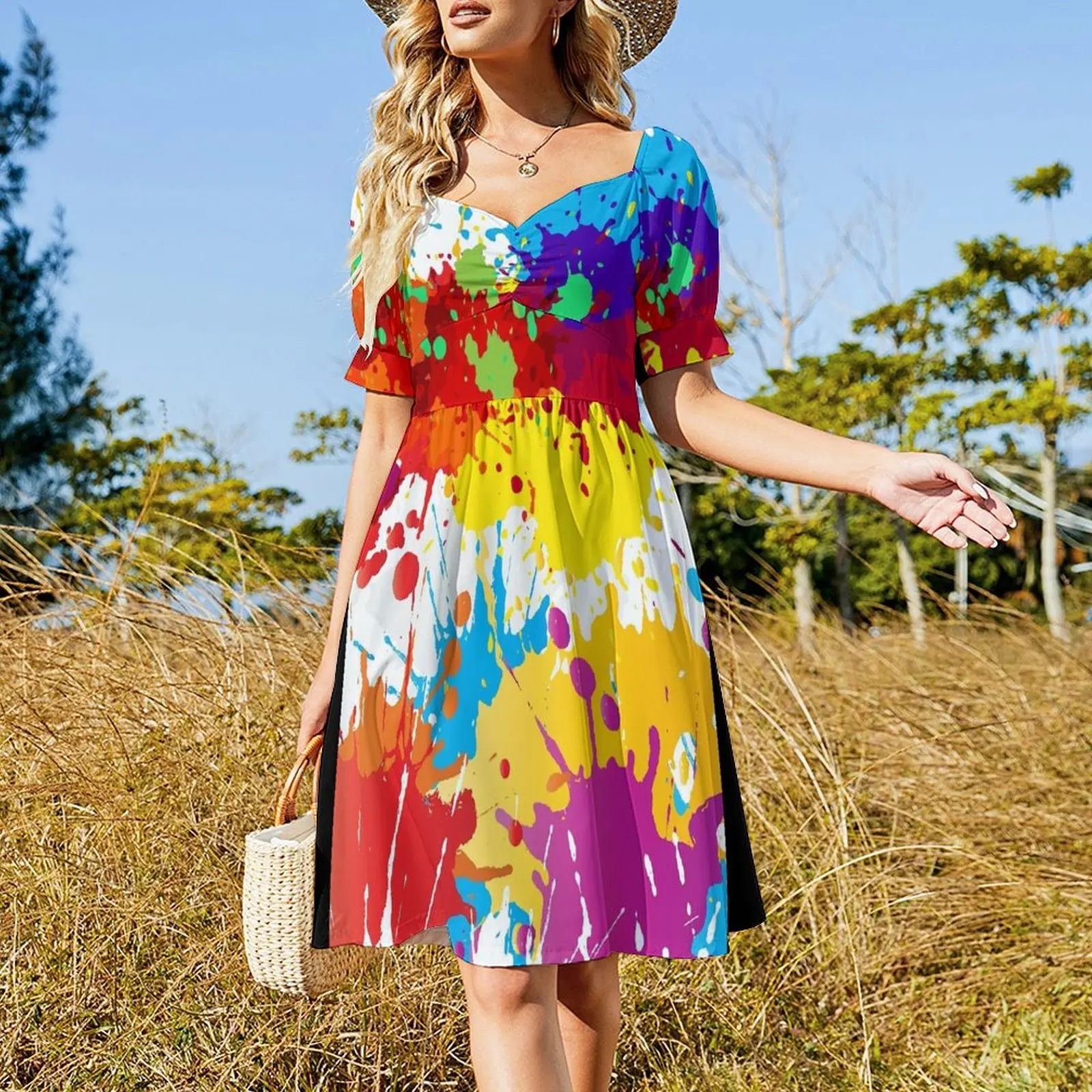 colorful splashes Short Sleeved Dress elegant chic wedding evening dresses Dress