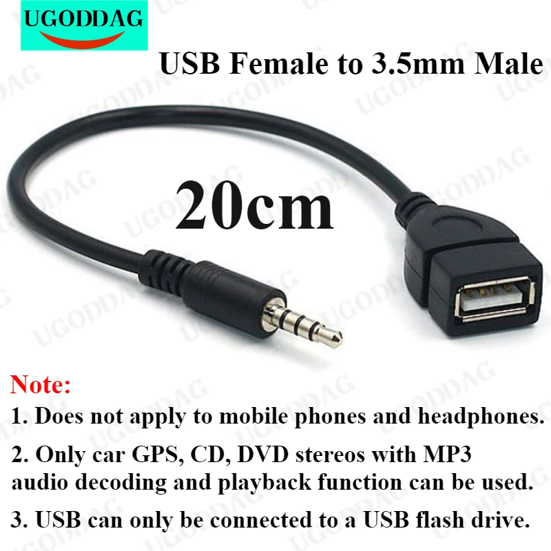 Car MP3 Player Converter 3.5 mm Male AUX Audio Jack Plug To USB 2.0 Female Converter Cable Cord Adapte