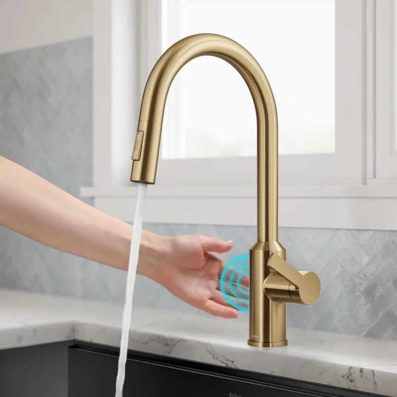 Oletto Touchless Sensor Pull-Down Single Handle Kitchen Faucet in Brushed Brass, KSF-2830BB