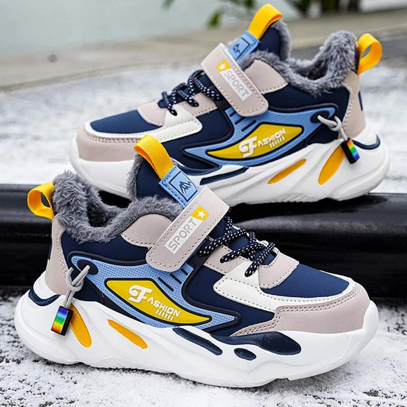 

Детская обувь из хлопка, плюшевая теплая мягкая зимняя повседневная обувь, модная Нескользящая кожаная спортивная обувь для детей, оригинальные кроссовки