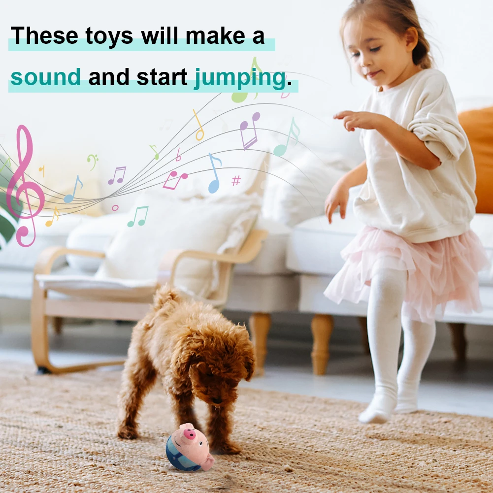 Plush Automatic Bouncing Toys Bite Resistant Music Vibration Bouncing Ball Self-Moving Chewable for Dog Indoor Playing